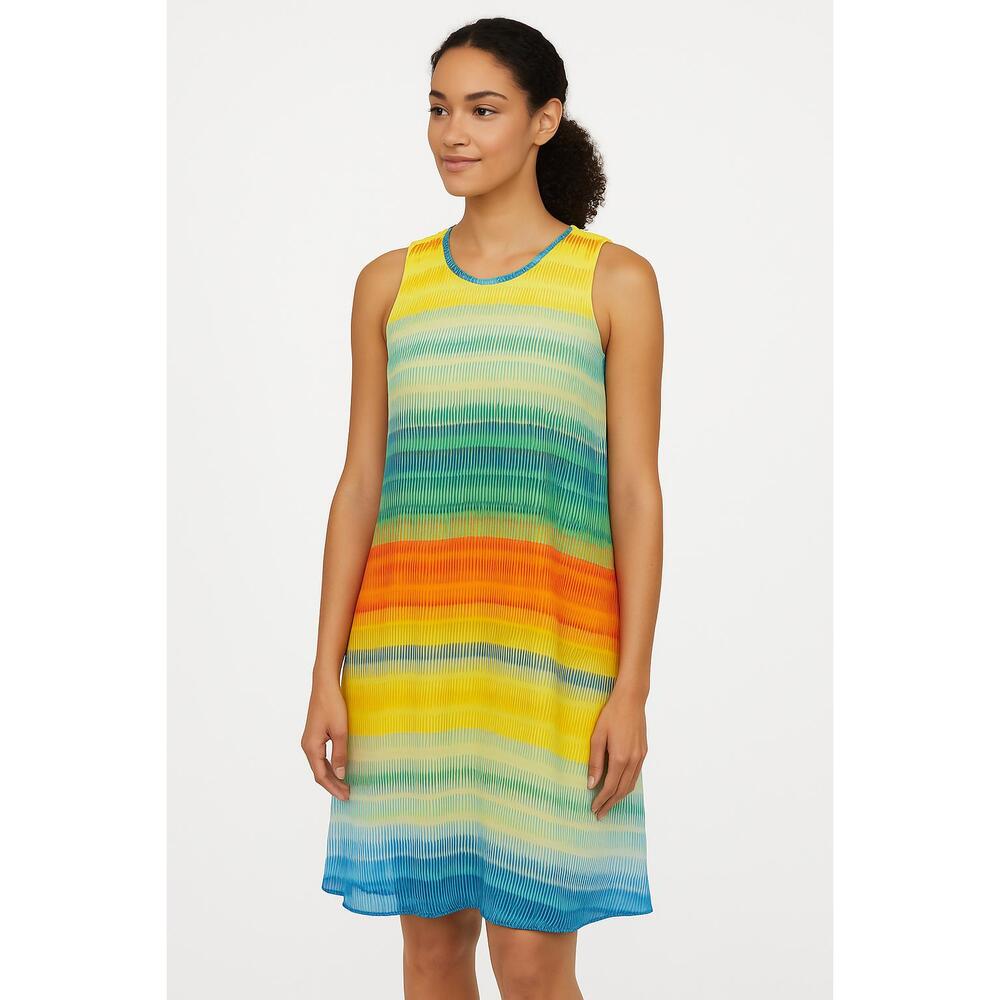 Calvin Klein Dress Womens 10 Yellow Abstract Print Shift Chiffon Sleeveless